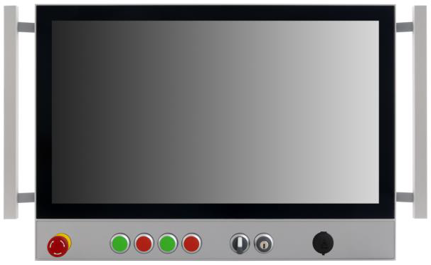 This landscape image shows a 6300PA panel PC with buttons.