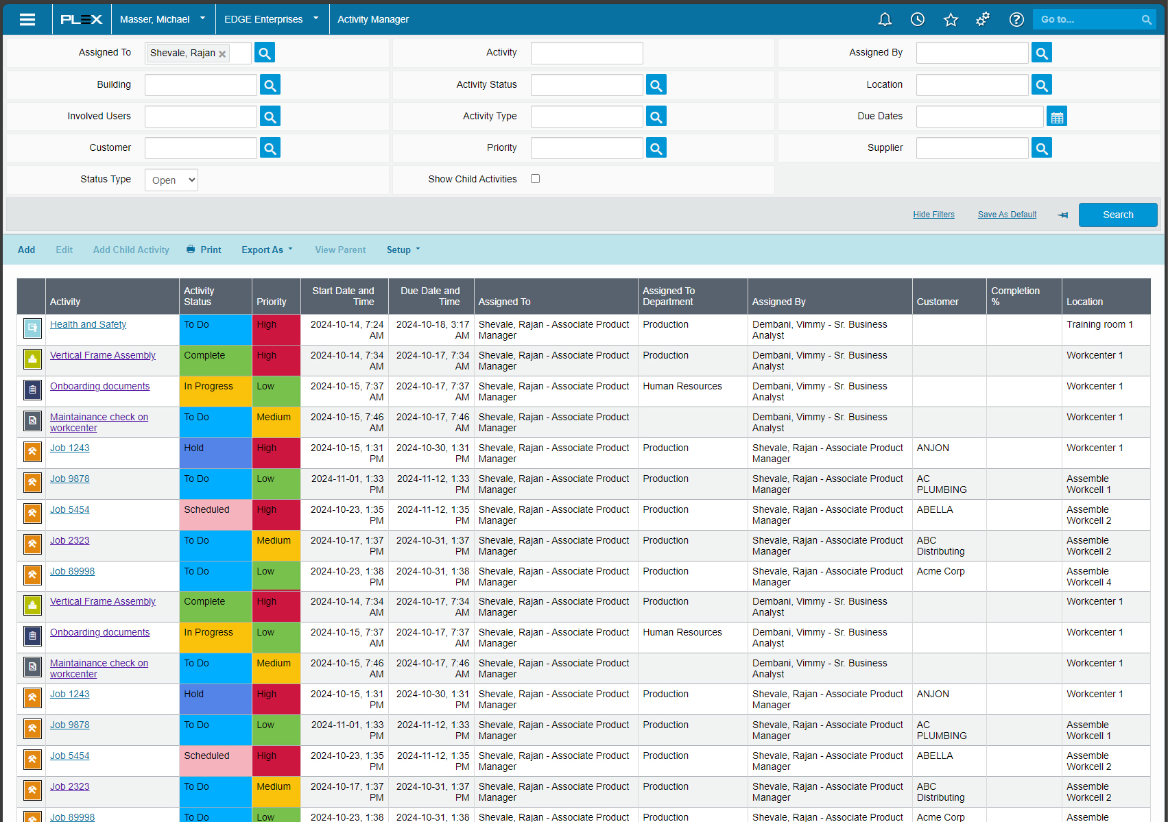 Activity Manager Front Line Worker UI